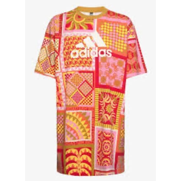 NWT Adidas x Farm Rio Crew Neck Short Sleeve Slim Dress Multi-Color Womens Large - Picture 1 of 7